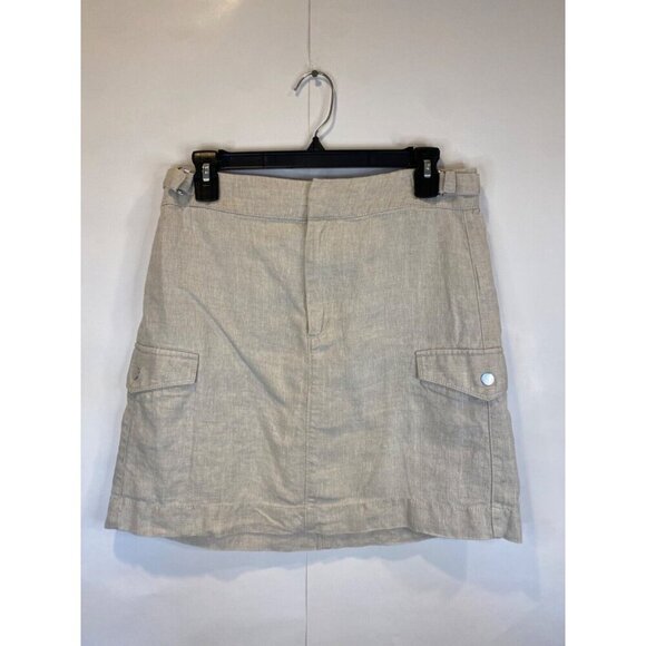 Athleta 8 Beige Linen Voyager Skirt Essential Cargo Pocket Mini Length GUC - Picture 2 of 6